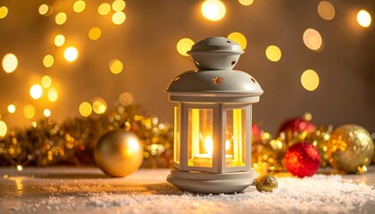 Festive lantern amidst holiday decorations
