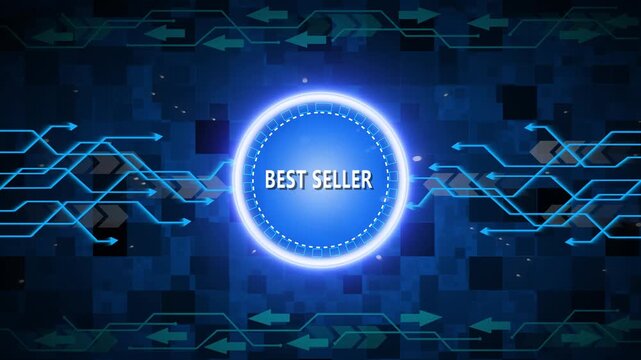 Glowing Blue Circle With Best Seller Text On Digital Network Background word message