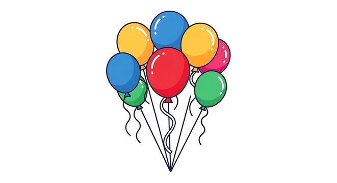 Colorful Cartoon Party Balloons with Strings on White Background - Powered by Adobe