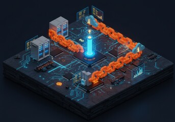 Blockchain technology concept with digital chain and server