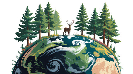 Majestic deer stands proudly on Earth surrounded by lush trees a powerful symbol of nature's beauty