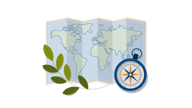 Explore the world with vintage charm using this classic compass and antique world map for travel adventures