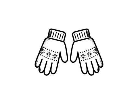 black and white mittens with snowflake design clip art preview