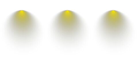 Three Yellow Spotlights Isolated on a Transparent Background