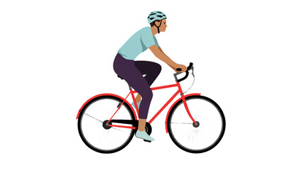 Active woman enjoys bicycle ride outdoors wearing helmet for safety and fitness on a red road bike
