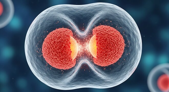 Cell division, mitosis or meiosis, biological process, isolated on blue background