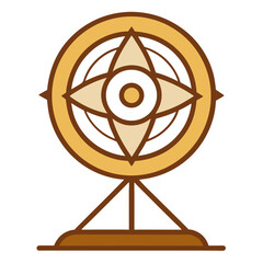 Stylized golden compass symbol on stand