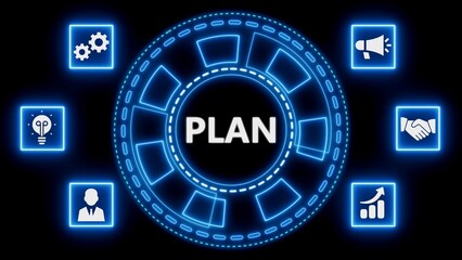 Fototapeta premium Strategic business plan concept represented by a futuristic glowing blue interface design