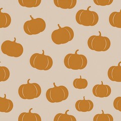 Scattered orange pumpkins on beige background