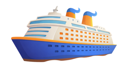 Embark on a voyage with this vibrant cruise ship illustration perfect for travel brochures and promotional material