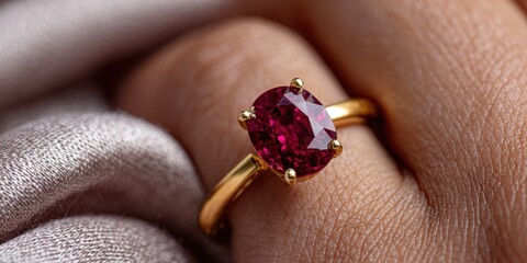 indian jewelry fashion, indian woman in a gold ruby ring, shot with sharp focus against a soft backdrop, giving a luxurious catalog feel