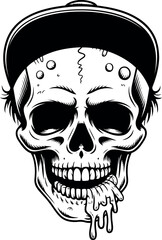 Graphic skull with baseball cap and dripping effect vector art vector
