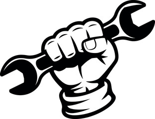 Strong hand gripping wrench industrial tool power symbol vector