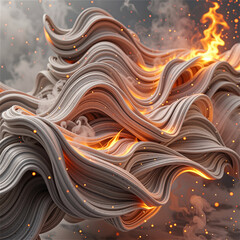 Dynamic abstract flowing texture ignited with vibrant fire and glowing sparks.