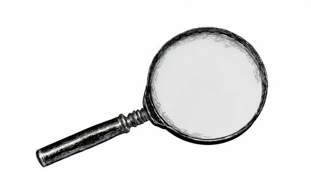A magnifying glass inspects a red handprint in sketch style, isolated on white background, symbolizing investigation or forensic analysis