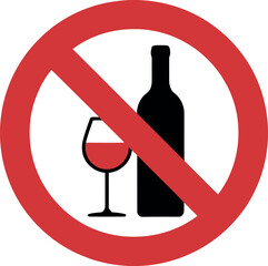 No alcohol sign prohibition symbol glass bottle red circle caution vector
