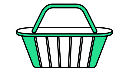 Illustration of a green shopping basket with a black outline and handle on a white background on transparent background silhouette