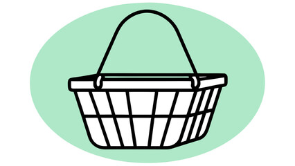 Illustration of a shopping basket with a handle on a light green oval background design artwork on transparent background silhouette
