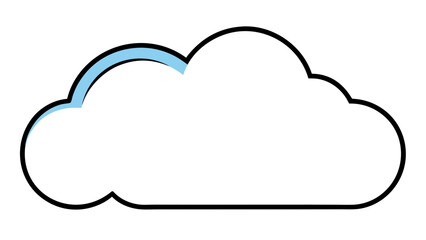 Illustration of a white cloud with a black outline and a blue accent on the upper left side on transparent background silhouette
