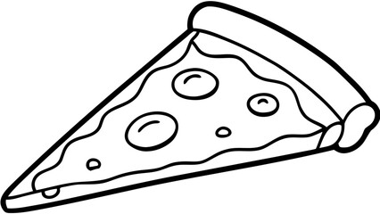 A simple black and white line drawing of a pizza slice with pepperoni and a thick crust edge design on transparent background silhouette
