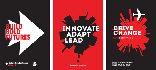 Modern Bold Business Conference Poster Set – Red and Black Minimalist Typography Layouts