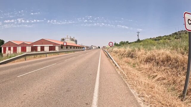 BA-051 (Malpartida road) paved road entering Castuera, comarca of La Serena, province of Badajoz, Extremadura, Spain 
