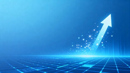 Blue background with upward arrow and grid