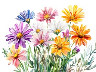 Floral Symphony of Daisies: A vibrant bouquet of colorful daisies, painted with meticulous detail, showcases nature's artistry. Each petal and stem are brought to life.