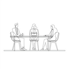 Minimal Line Art of Business Team Collaboration at Desk