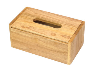 Wooden tissue box with natural grain and rectangular design isolated on white background, featuring a slot for easy access. Ideal for home decor, eco-friendly, and minimalist style themes.