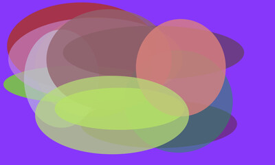 Vibrant Overlapping Semi- Transparent Ovals on Purple Background abstract shape