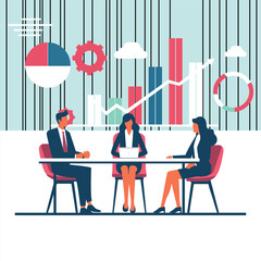 Office Team Collaboration with Charts and Data Analysis