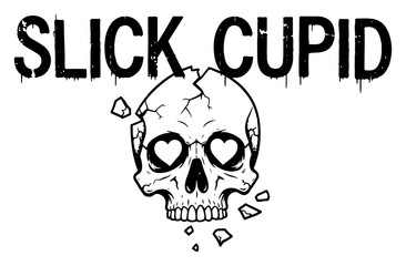 Slick Cupid Lettering with a Cracked Skull and Heart Eyes