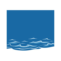 Stylized blue ocean waves with white foam on a dark blue background, depicting a calm sea surface.