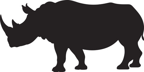 Rhinoceros silhouette, black rhino shape, wild animal icon, African wildlife, horned beast, nature symbol, endangered species, vector illustration