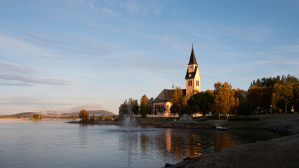 Old church in Arjeplog in the morning