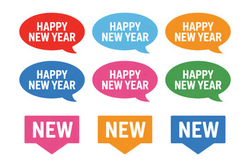 Colorful speech bubbles wishing everyone a happy new year on transparent background