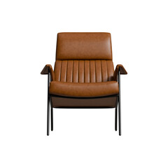 Brown elegant leather modern armchair isolated on transparent background