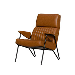 Brown elegant leather modern armchair isolated on transparent background