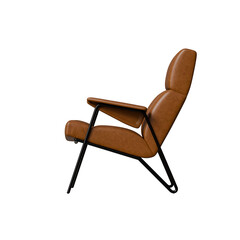 Brown elegant leather modern armchair isolated on transparent background