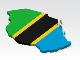 3D  Tanzania map with flag. Three dimensional map of United Republic of Tanzania with shadow. Flag of Tanzania on white background for your design, app, UI. Stock vector. EPS10.