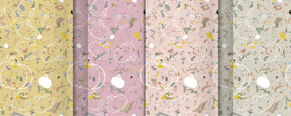 Convenient simple repeating Halloween seamless vector pattern of carved jack-o-lantern pumpkin faces with Bats and textured base