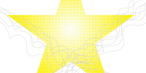 Bright Yellow Halftone Star with Abstract Wavy Line Background – Modern Pop Art Design