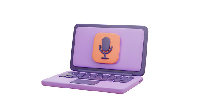 Purple laptop displaying microphone icon.