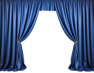 Elegant Blue Drapery Curtain with Gathered Fabric and Tiebacks