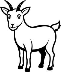 Pygmy Goat, vector line art icon, black and white, white background