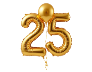 Golden Balloon Numbers Representing Twenty-Five Birthday Celebration
