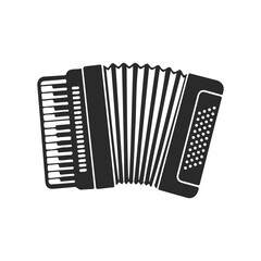 Black and white accordion vector icon on white background