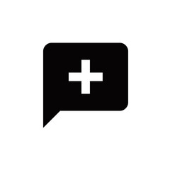 A black speech bubble icon with a white plus sign inside, representing adding a new message or chat.
