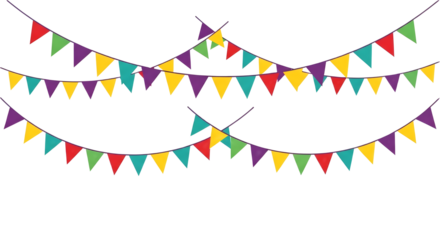 Colorful Triangle Bunting Flags Hanging on Strings for Party Decorations Keywords: bunting, flags, pennants, triangle, colorful, party, decoration, celebration, festival, banner isolated on